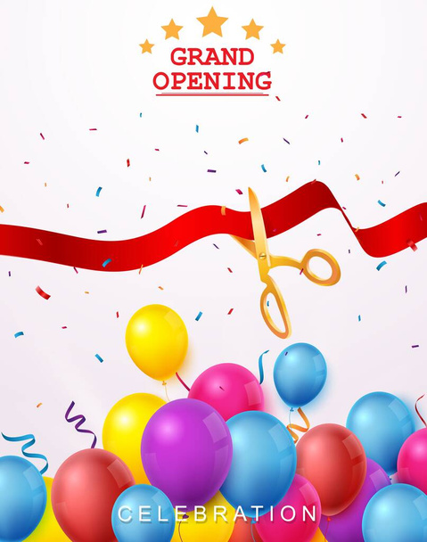 Grand opening ceremony with colorful balloon and confetti - Vector, Image