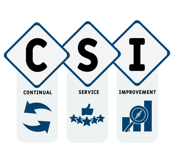 CSI - сокращение от Continual Service Improvement Abronym, business concept. Иллюстрация дизайна букв со значками строк и орнаментами. Концепция продвижения векторного дизайна сайта. - Вектор,изображение