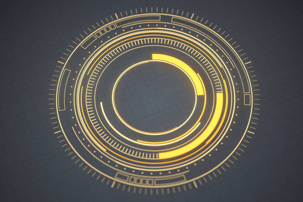 Glowing golden HUD circles, sci-fi background, 3d rendering. Computer digital drawing. - Photo, Image