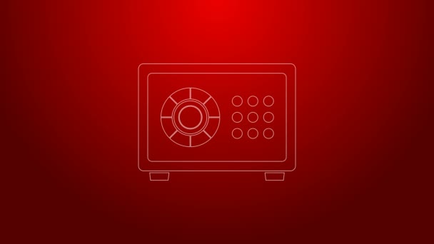 Green line Safe icon isolated on red background. The door safe a bank vault with a combination lock. Reliable Data Protection. 4K Video motion graphic animation - Footage, Video