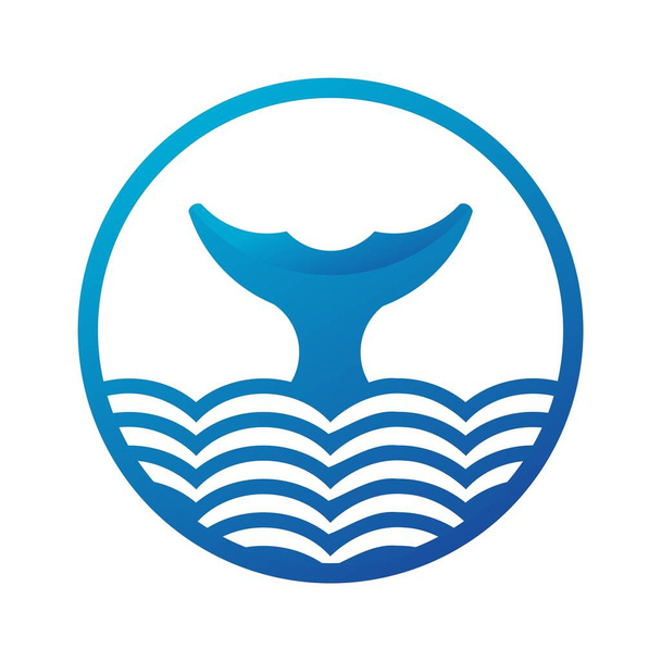 Jest to ogon płetwala błękitnego w koncepcji logo oceanu w wersji 1, z gradientem granicznym i niebieskim. - Wektor, obraz