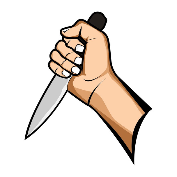 right hand holding a kitchen knife vector illustration - Vector, Image