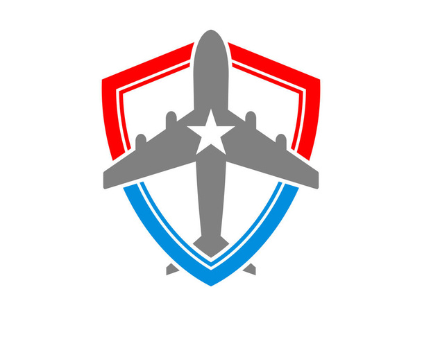 Vuelo en avión dentro de la protección del escudo americano - Vector, imagen