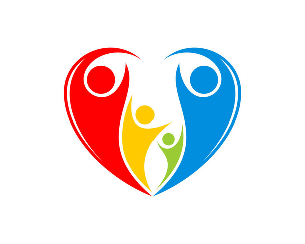 Щасливі махають людьми з логотипом форми кохання
 - Вектор, зображення