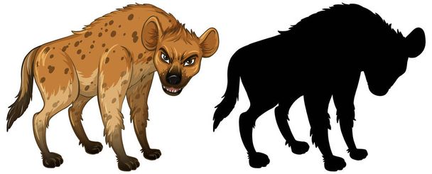 Personajes de hiena y su silueta sobre fondo blanco ilustración - Vector, imagen