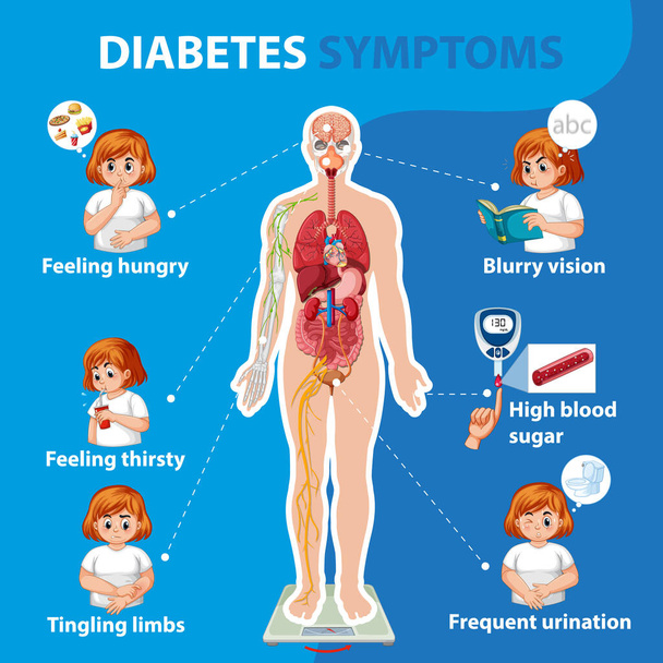 Diabetes Sintomas Informação Ilustração infográfica - Vetor, Imagem
