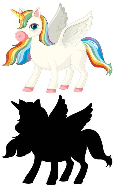 Unicornio con su silueta ilustración - Vector, Imagen