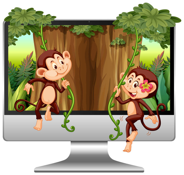 Dschungel Thema auf Computer Hintergrund Illustration - Vektor, Bild