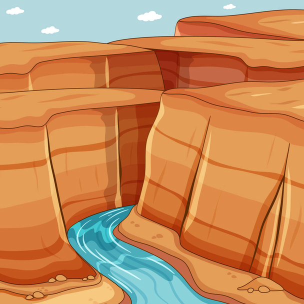 川の背景のシーンのイラスト付きの大きな峡谷 - ベクター画像