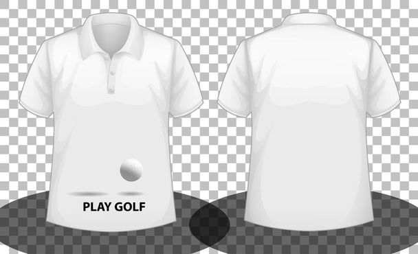 Polo blanco de manga corta con logo de golf de juego ilustración frontal y trasera - Vector, imagen