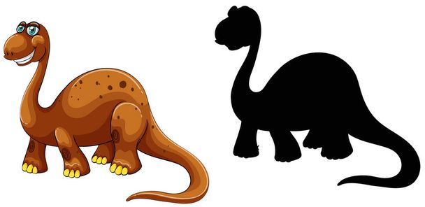 Set von Dinosaurier-Comicfigur und ihre Silhouette auf weißem Hintergrund Illustration - Vektor, Bild