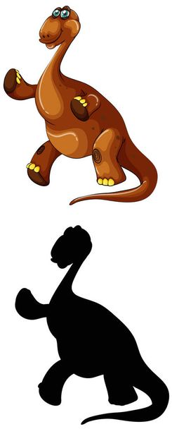 Conjunto de personajes de dibujos animados de dinosaurios y su silueta sobre fondo blanco ilustración - Vector, imagen