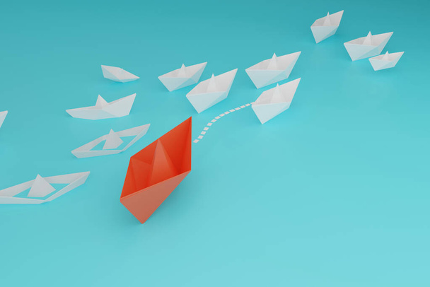 paper boat take a lead of white and small paper boat, different thinking to success  - Photo, Image