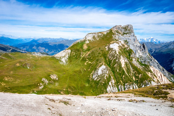 Mountain landscape view from the Petit Mont Blanc summit in Pralognan la Vanoise, French alps - Fotó, kép