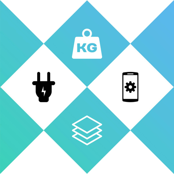 Set Electric plug, Layers, Weight and Setting on smartphone icon. Vector. - Vector, Image