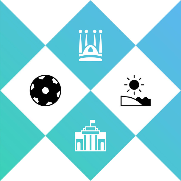 Set Pelota de fútbol, Museo del Prado, Sagrada Familia e icono de la playa. Vector. - Vector, Imagen
