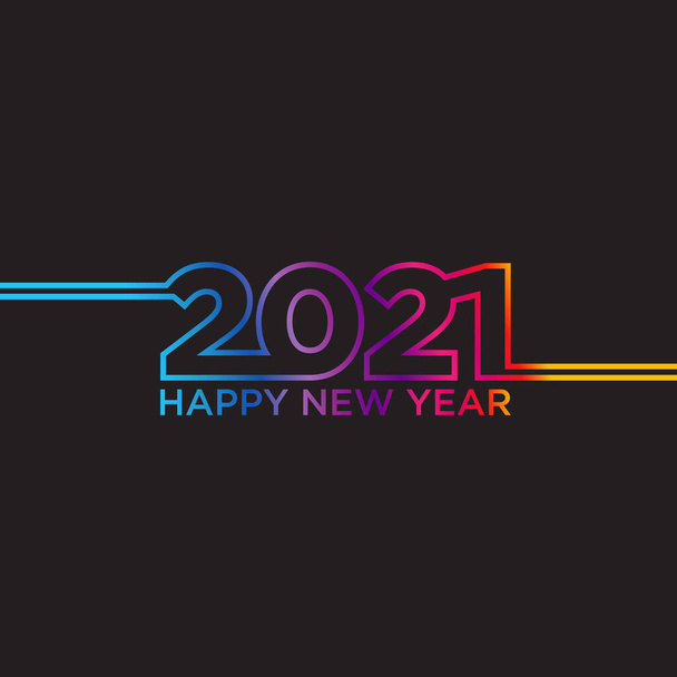Tvůrčí koncept 2021 Happy New Year obrysu styl na tmavém pozadí. Design šablony s typografií 2021 pro oslavy a sezónní dekorace. Vektorová ilustrace EPS.8 EPS.10 - Vektor, obrázek
