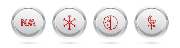 Set line Not applicable, Snowflake, Eclipse of the sun and Rooster weather vane. Silver circle button. Vector. - Vector, Image