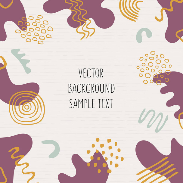 Trendy textured backdrop with abstract organic shapes, stains, lines. Elements in doodle style for business, holiday. Simple, stylish, minimal design. Modern vector graphics for social media post, template, cover, greeting card, frame.  - Vektori, kuva