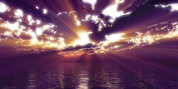 захід сонця морські хмари сонячних променів, 3d ілюстрація рендеринга
 - Фото, зображення