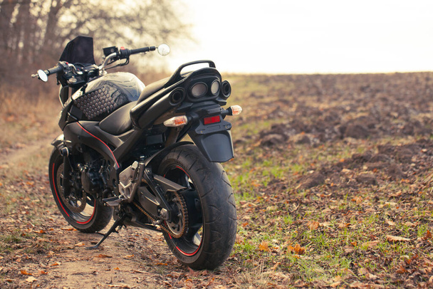 Black Suzuki GSR600 motorcycle in nature. - Photo, Image