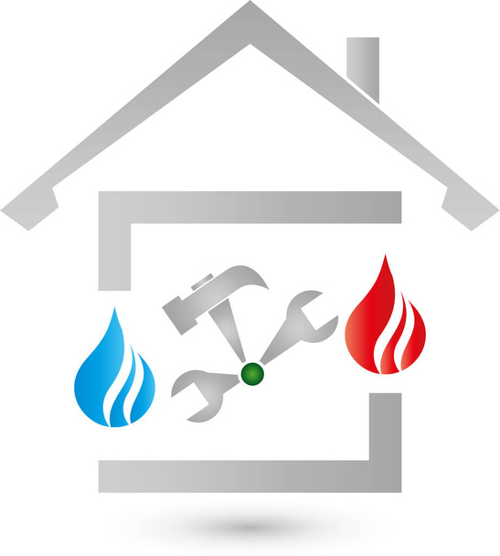 Dům, voda, plamen, instalatér, instalatér, logo, ikona - Vektor, obrázek