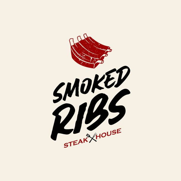 Λογότυπο Bbq Simple Ribs Barbecue Vector Graphic Label Σχεδιασμός ή ψημένα τρόφιμα και ποτά Poster Πρότυπο Ιδέα - Διάνυσμα, εικόνα