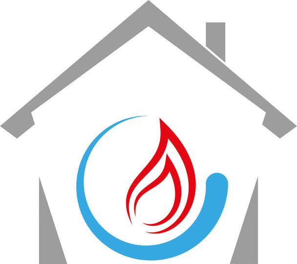 Ház, víz, láng, vízvezeték-szerelő, vízvezeték-szerelő, logó, ikon - Vektor, kép
