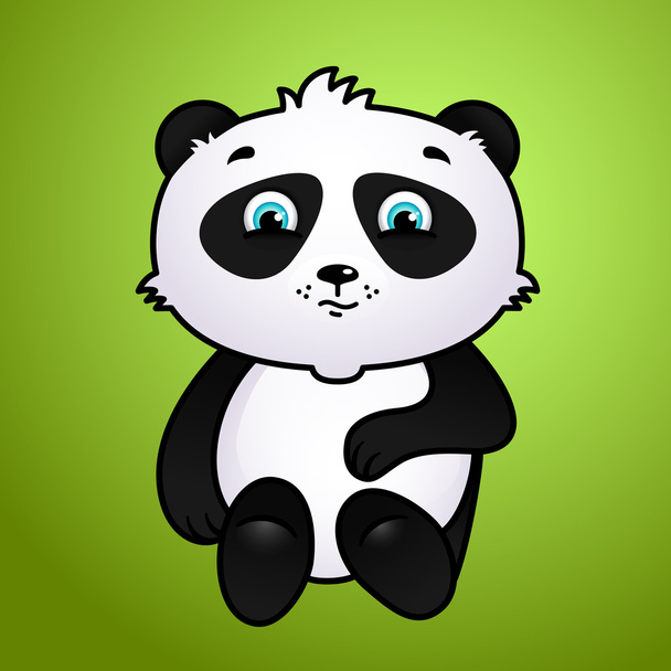 Милая мультяшная панда на зеленом фоне
 - Вектор,изображение