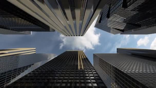 Kantoorgebouw ramen en onderste zicht op wolkenkrabber gebouw met kantoren - Video