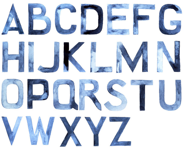 Watercolor alphabet. Latin ABC, hand drawn design element, vector illustration - Foto, Imagen