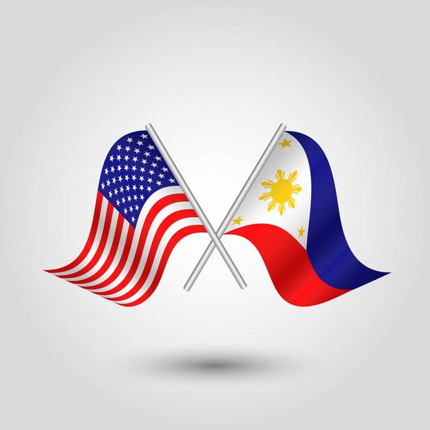 ektor dwa skrzyżowane flagi amerykańskie i filipino na srebrnych laskach - symbol Stanów Zjednoczonych Ameryki i Filipin - Wektor, obraz