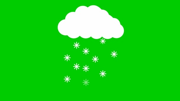 Animated snow from cloud. It's snowing. White falling snow. Looped video. Vector illustration isolated on green background. - Footage, Video