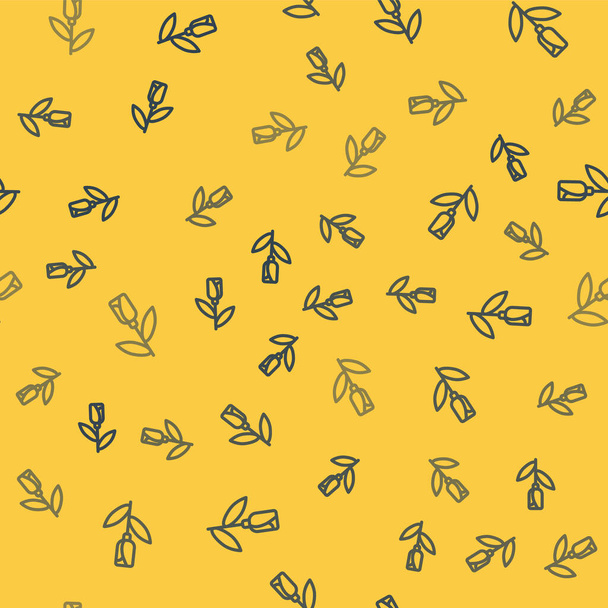 Blue line Flower rose icon isolated seamless pattern on yellow background.  Vector. - ベクター画像