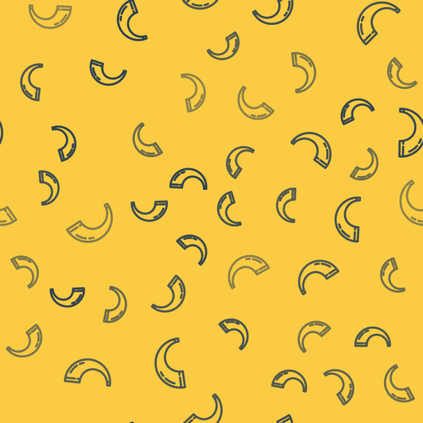 Blue line Traditional ram horn, shofar icon isolated seamless pattern on yellow background. Rosh hashanah, jewish New Year holiday traditional symbol.  Vector. - Vector, afbeelding