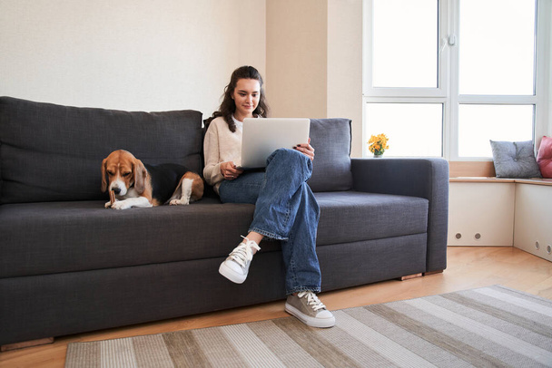 Woman working online from home - Foto, Imagem