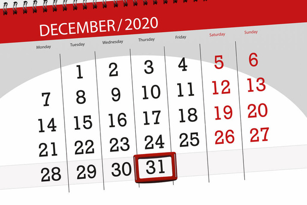 Kalenteri suunnittelija kuukauden joulukuu 2020, määräaika päivä, 31, torstai. - Valokuva, kuva