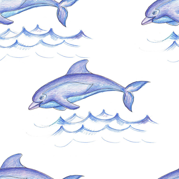 Fish dolphin  watercolor illustration hand-drawn. Fish, underwater world, lake, sea, river, fishing, fishing. Separate element on a white background. Sweetheart, baby - Photo, Image