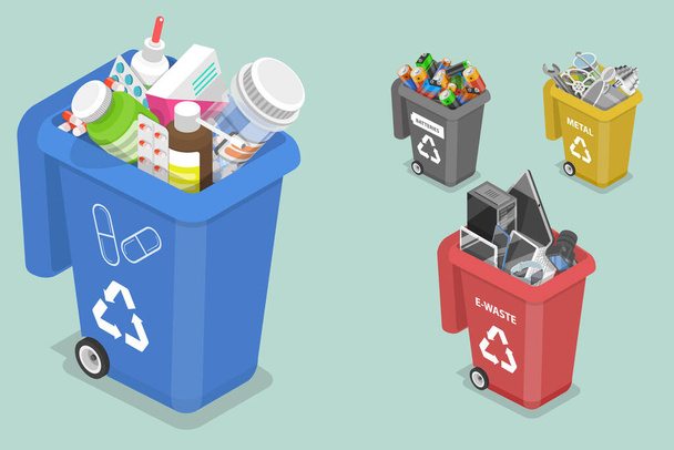 3D Isometric Flat Vector Concept of Sorting Waste for Recycling - Vektor, obrázek