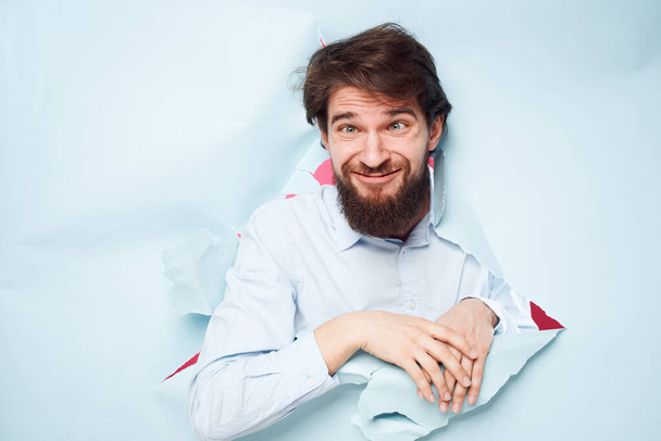 Bearded man in shirt office career work emotions close-up - Foto, Bild