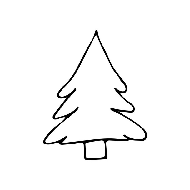 Illustrazione dell'albero di Natale. Icona dell'abete Doodle nel vettore. Icona dell'abete disegnato a mano nel vettore. - Vettoriali, immagini