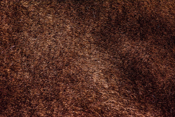 Natürliches kurzes braunes Fell. Braune Textur von der nahtlosen Seite des Schaffells - Foto, Bild