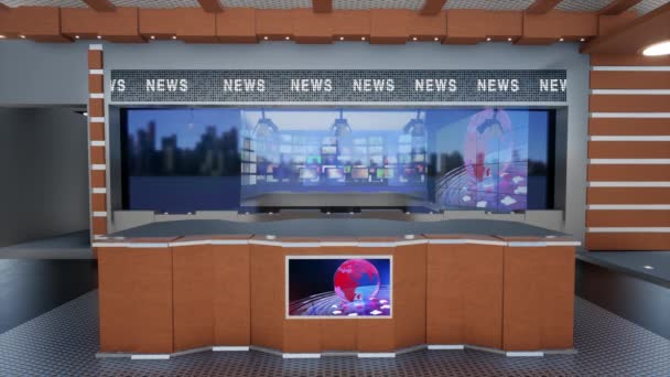 3D Virtual TV Studio News, Backdrop For TV Shows .TV On Wall.3D Virtual News Studio Background, Loop - Footage, Video