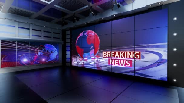 3D Virtual TV Studio News, Backdrop For TV Shows .TV On Wall.3D Virtual News Studio Background, Loop - Footage, Video
