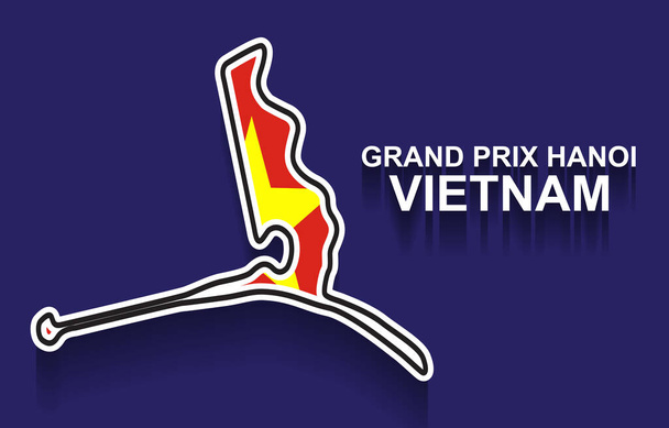Vietnam Grand Prix závodní dráha pro Formule 1 nebo F1 s vlajkou. Detailní závodní dráha nebo národní okruh - Vektor, obrázek