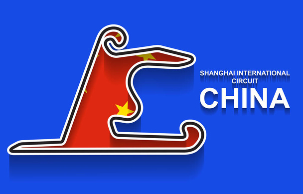 フォーミュラ1やF1のための中国の壮大なグランプリレーストラックフラグ付き。詳細な競馬場又は国内サーキット - ベクター画像