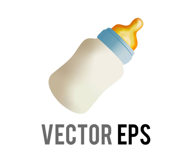 La bouteille vectorielle isolée de lait ou icône de formule avec capuchon bleuâtre et mamelon ou trayon en caoutchouc - Vecteur, image
