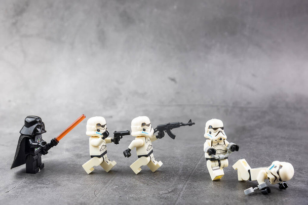 Bangkok, Thailand - November, 18, 2020 : Lego Star Wars Storm Troopers were arrested for violating military rules at Bangkok, Thailand - Foto, Imagen