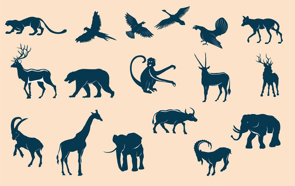 Zestawy sylwetek i logotypów zwierząt, izolowane na białym wektorze - Wektor, obraz