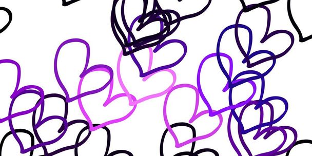 Luz Purple vector telón de fondo con corazones dulces. Ilustración decorativa brillante con corazones en plantilla abstracta. Diseño para su anuncio de aniversario. - Vector, Imagen